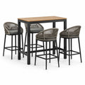 5-teiliges Garten-Barset, Tisch 120 × 60 × 105 cm, 4 Barstühle je 55 × 53 × 95 cm, Grau/Schwarz/Braun