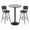 3-teilige Bartisch-Garnitur in Grau-Schwarz, Tisch Ø 80 × 105 cm, 2 Barhocker 49 × 52 × 98 cm