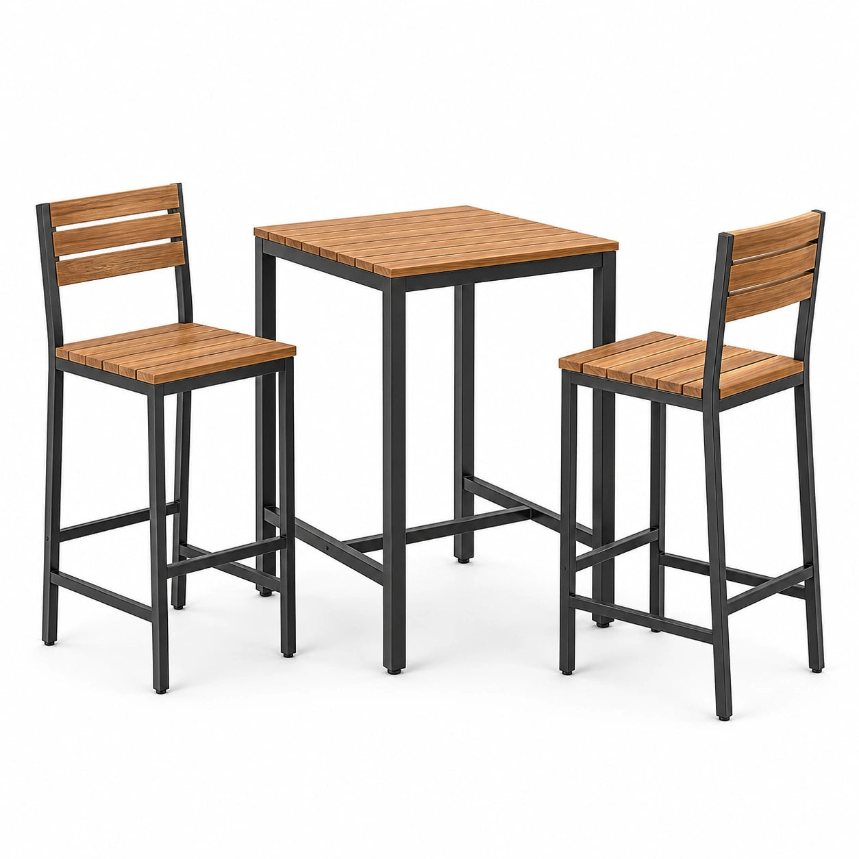 3-teiliges Bartisch-Set mit 2 Barstühlen, Braun und Schwarz – Tisch 90 × 90 × 95 cm, Stühle 45 × 48 × 105 cm