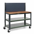 Mobile Werkbank mit Lochwand, 2 Ablagen und 4 Lenkrollen, 120 × 60 × 150 cm, Stahl und Holzwerkstoff, Schwarz/Braun/Dunkelgrün