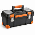 Robuster Werkzeugkoffer mit Metallverschlüssen und Kleinteilefächern, 58 x 28 x 30 cm, Schwarz-Orange