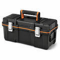 Werkzeugkoffer aus Kunststoff mit Metallverschlüssen und Tragegriffen, 58 × 28 × 30 cm, Schwarz/Orange/Silber