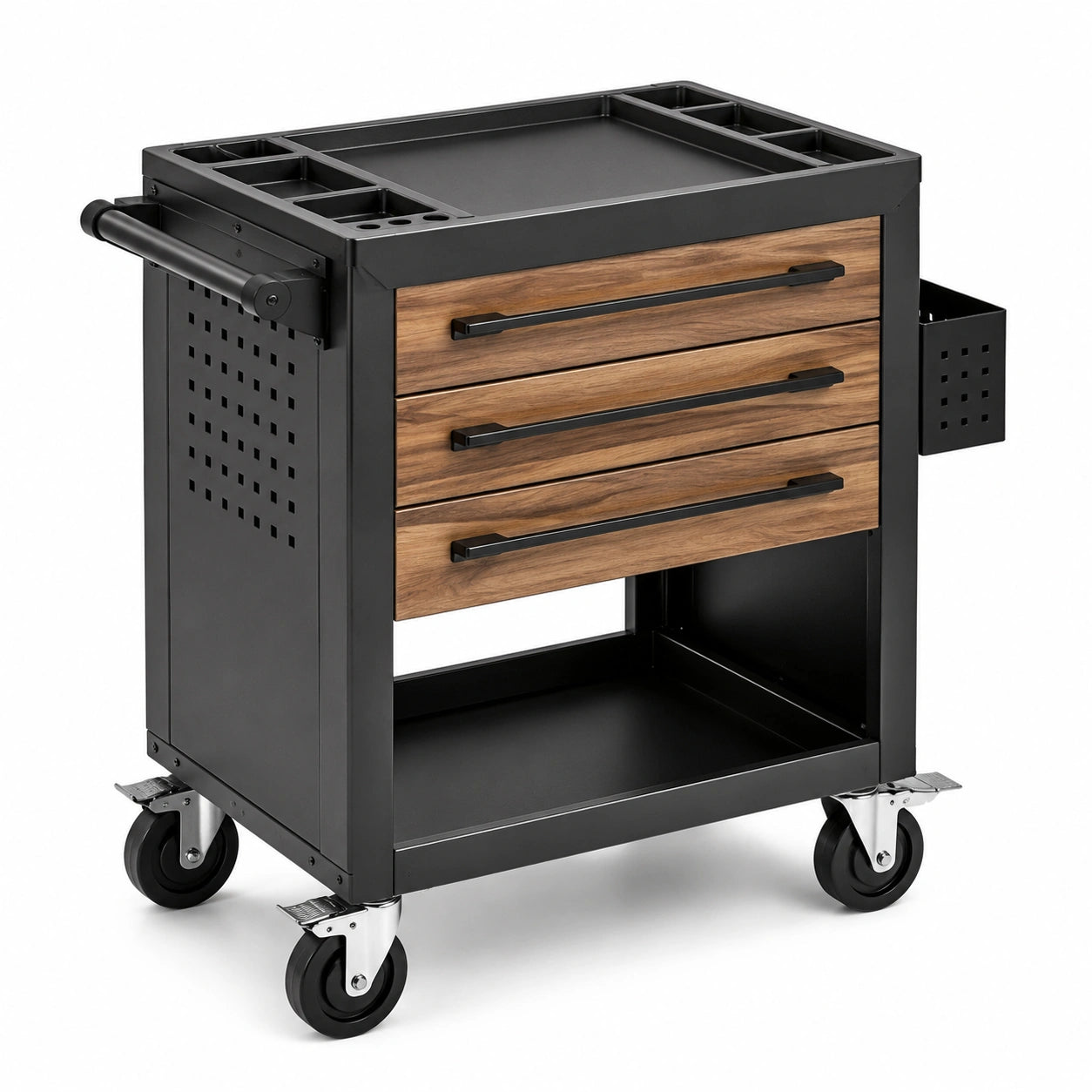 Mobiler Werkstattwagen aus Metall mit 3 Schubladen und Rollen, 70 × 35 × 84 cm, Braun/Schwarz