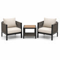 3-teilige Garten-Sitzgruppe mit 2 Sesseln 72 × 74 × 78 cm und Beistelltisch 45 × 45 × 50 cm, Schwarz, Beige und Braun