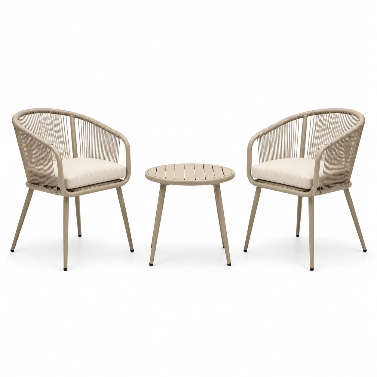 3-teiliges Gartenmöbel-Set Beige und Cremeweiß mit 2 Stühlen 58 × 60 × 78 cm und Tisch Ø 50 × 50 cm