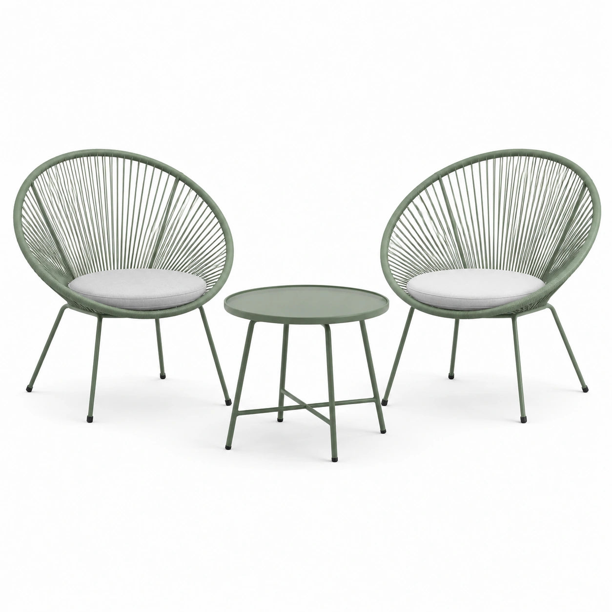 3-teiliges Gartenmöbel-Set Grün und Hellgrau – 2 Loungesessel 78 × 73 × 87 cm und Tisch Ø 60 × 45 cm