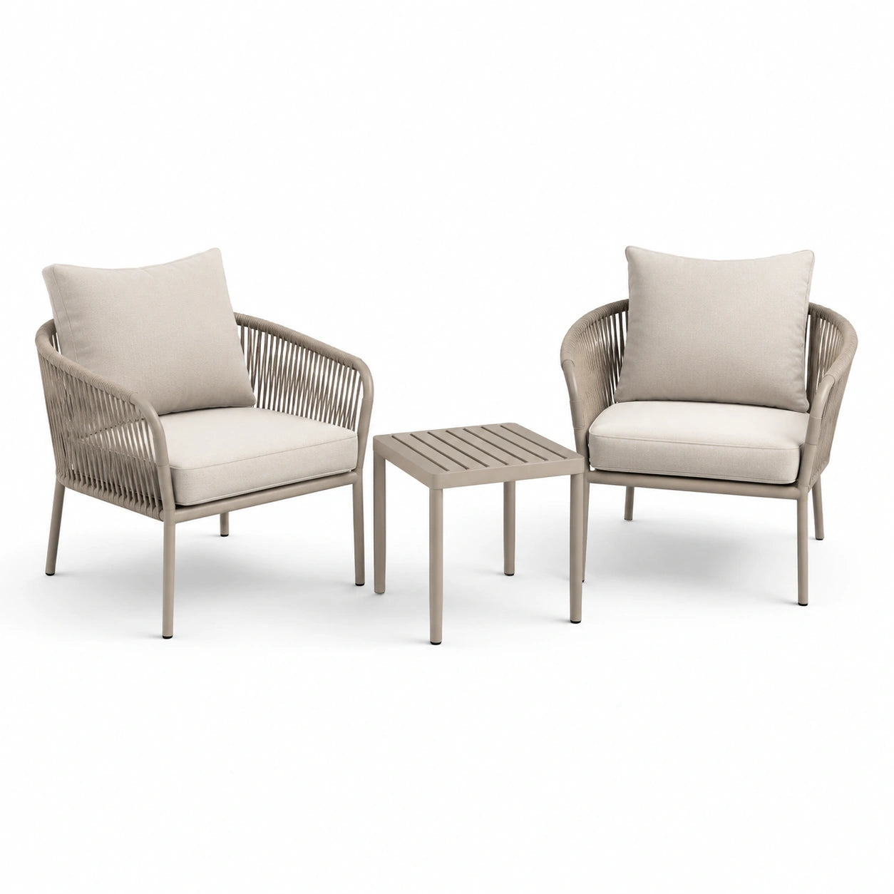 3-teiliges Gartenmöbel-Set mit 2 Sesseln 72 × 75 × 80 cm und Beistelltisch 50 × 50 × 45 cm, Greige/Beige