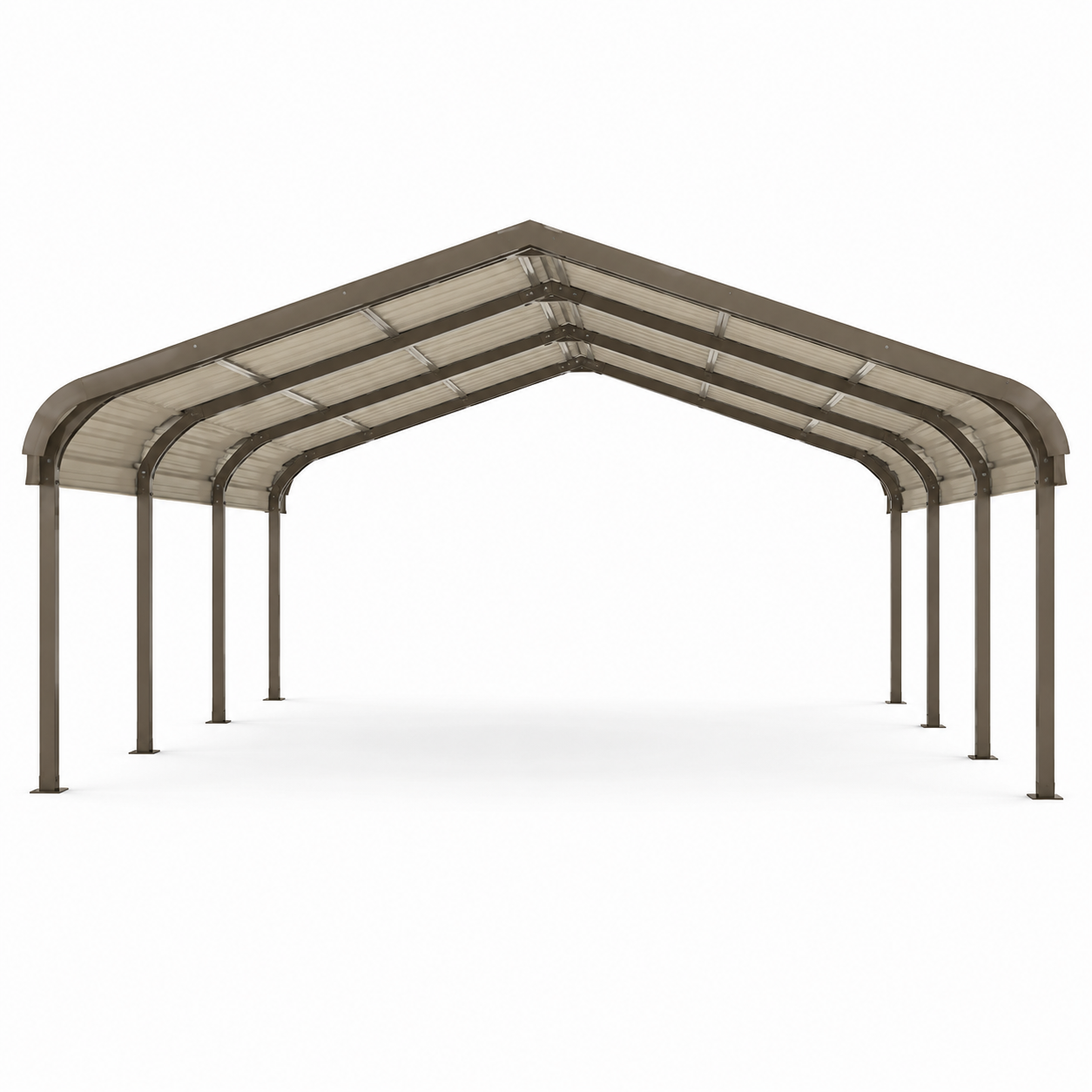 Freistehender Doppelcarport aus Stahl mit Polycarbonat-Satteldach, Braun/Beige, 600 × 600 × 310 cm
