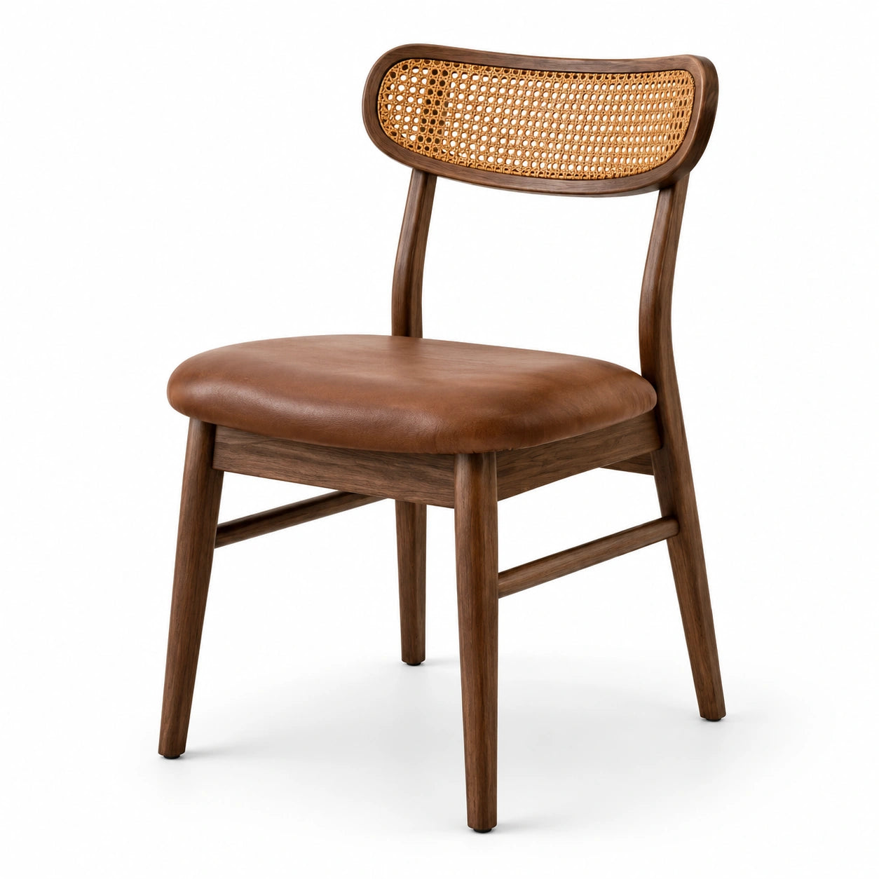 Esszimmerstuhl aus Holz mit Geflechtrücken und gepolstertem Sitz, Braun/Natur, 52 × 55 × 81 cm