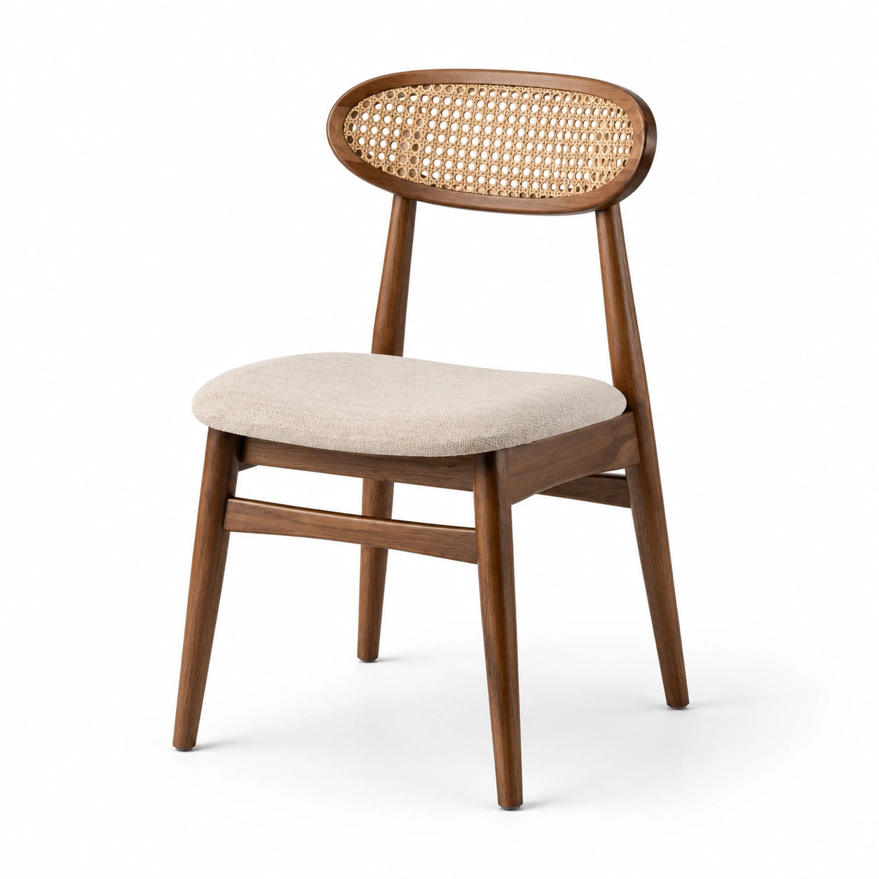 Esszimmerstuhl aus Holz mit Rattangeflecht und Polstersitz, Braun/Beige, 52 × 55 × 82 cm