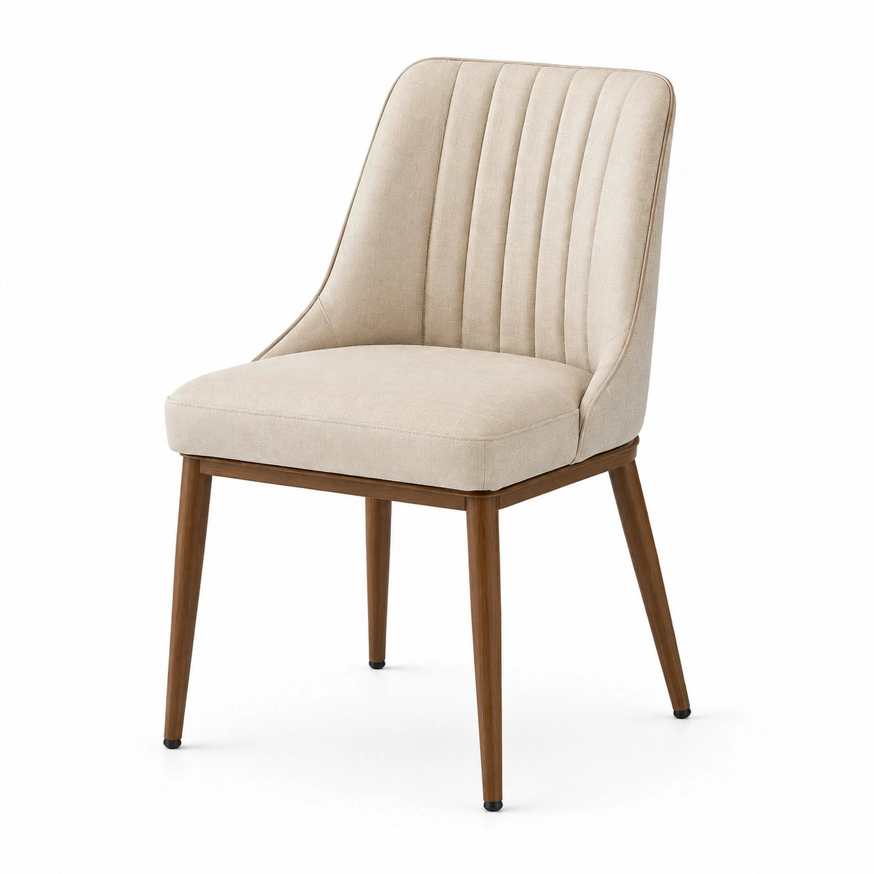 Gepolsterter Esszimmerstuhl in Beige und Braun, 53 x 60 x 86 cm, mit vertikal gesteppter Rückenlehne