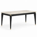 Esstisch mit Tischplatte in Marmoroptik, 160 × 80 × 75 cm, Weiß, Schwarz und Goldfarben