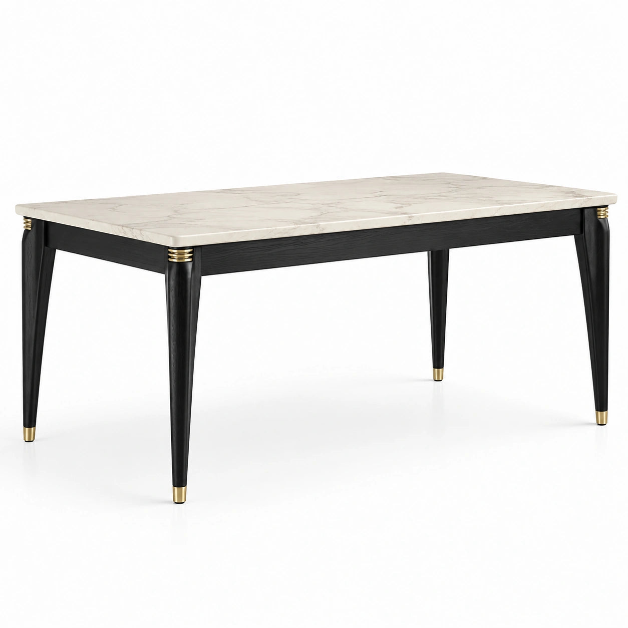 Esstisch mit Tischplatte in Marmoroptik, 160 × 80 × 75 cm, Weiß, Schwarz und Goldfarben