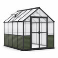 Gewächshaus aus Aluminium und Polycarbonat, 190 × 190 × 195 cm, Schwarz, Transparent und Grün, mit Doppeltür und Dachfenster