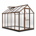 Gewächshaus aus Aluminium und Polycarbonat, 250 × 190 × 195 cm, Braun/Transparent, mit 2 Dachfenstern und Scharniertür