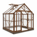 Gewächshaus aus Holz mit Dachfenster und Doppeltür, 244 × 183 × 229 cm, Braun/Transparent/Anthrazit