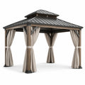 Gartenpavillon mit Metall-Hartdach und Vorhängen, 400 × 300 × 290 cm, Anthrazit, Braun und Beige