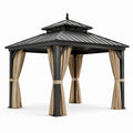 Gartenpavillon mit Metall-Doppeldach und Seitenvorhängen, 300 × 300 × 310 cm, Anthrazit und Beige