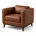 Gepolsterter Sessel in Braun und Dunkelbraun, 96 × 88 × 84 cm, Lederoptik mit Holzfüßen, moderner Retro-Stil
